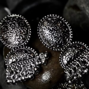 Oxidized Silver Jhumka Earrings